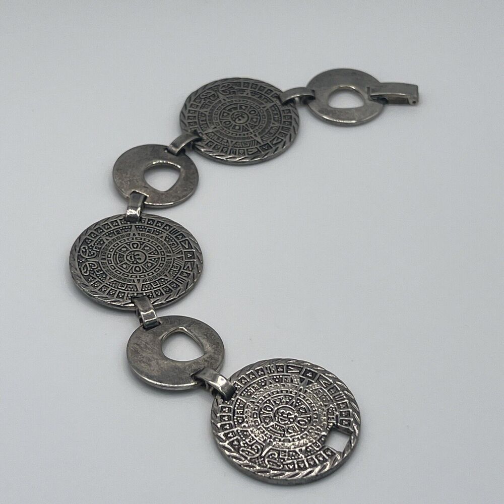 Mexico 925 Sterling Silver Aztec Mayan Calendar Link Bracelet